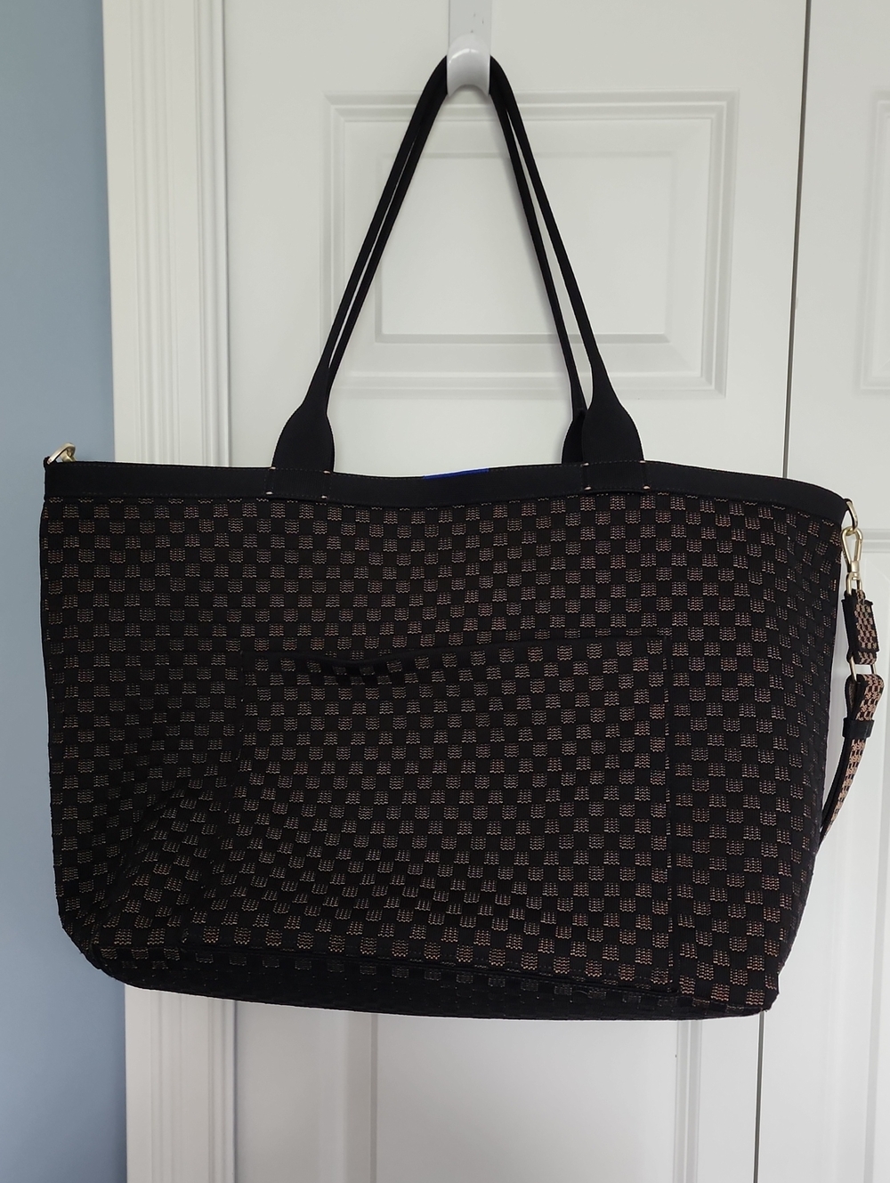 Rothy's Zip Travel Tote Black and Brown Pattern